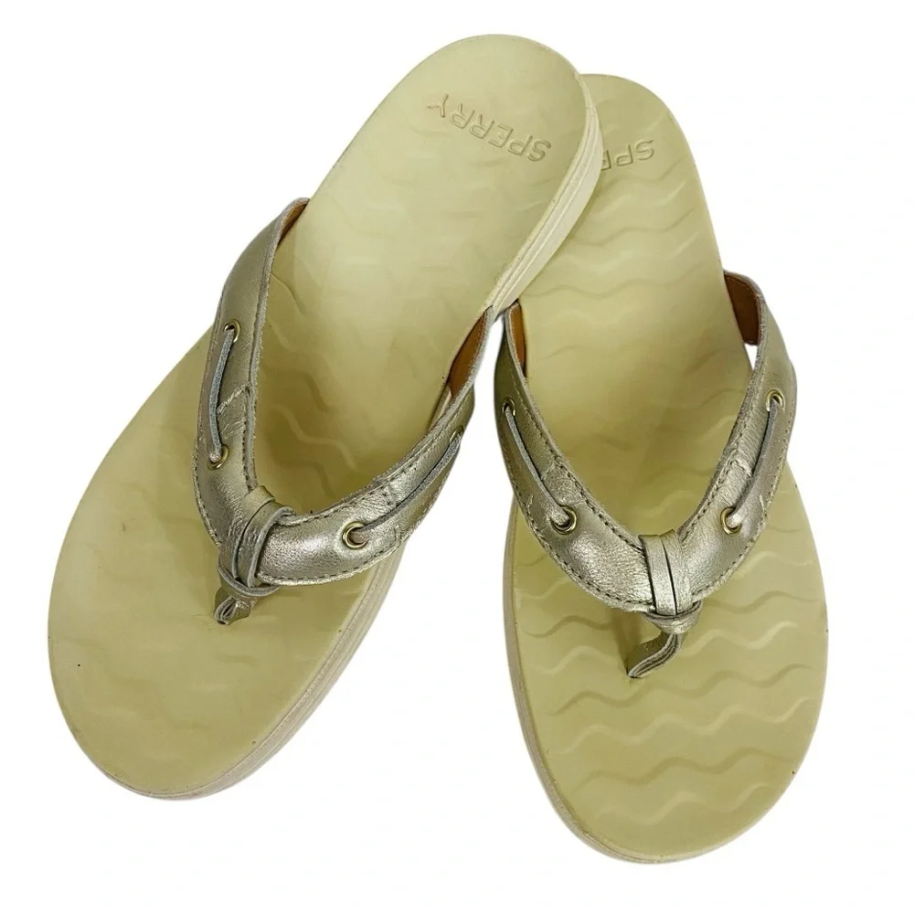 Sperry Silver Metallic Adriatic Flip Flop Sandals Size 8